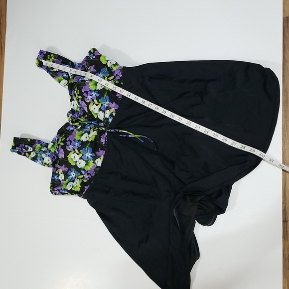 BLAIR Black Blue & Purple Pansie One Piece Dress Swimsuit - Picture 15 of 15
